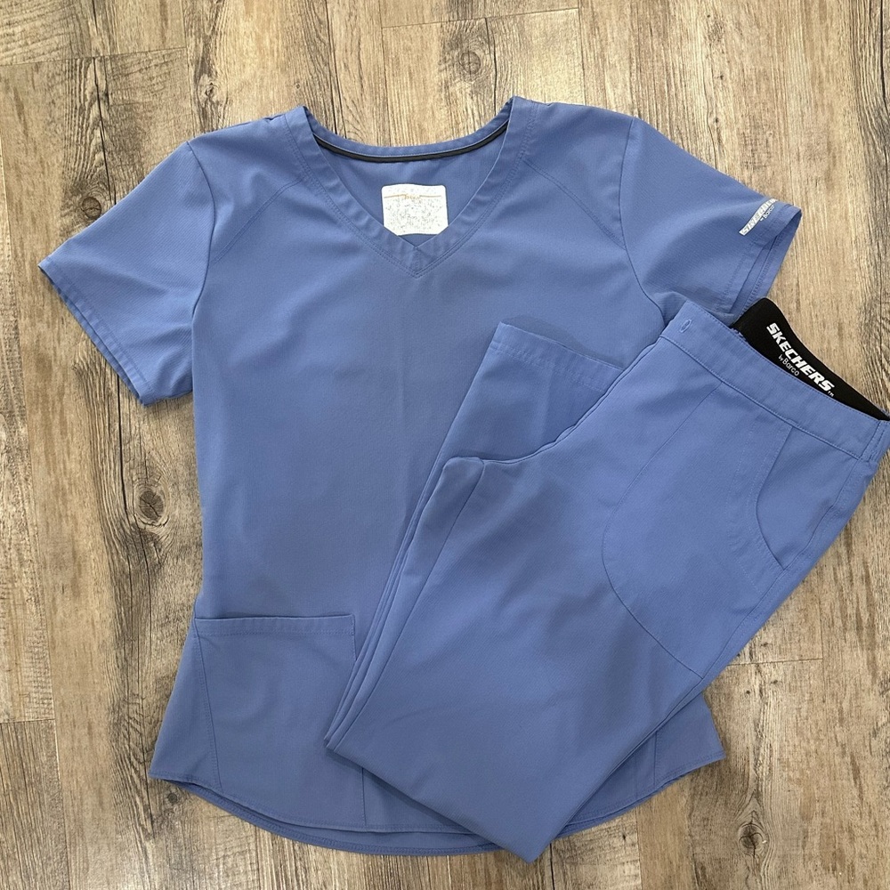 Skechers Women's Light Periwinkle Blue Scrub Top & Pants Set